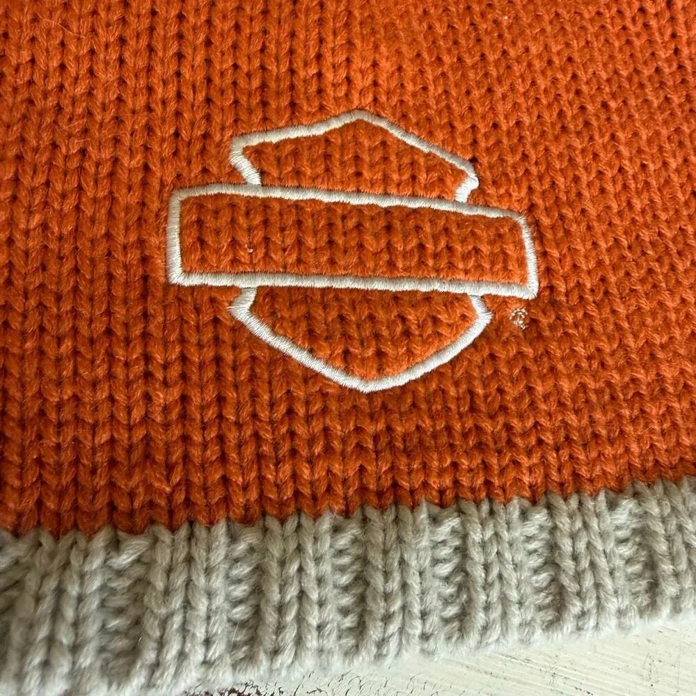 Harley Davidson orange cream knit hat unisex one size 8x8” NWOT